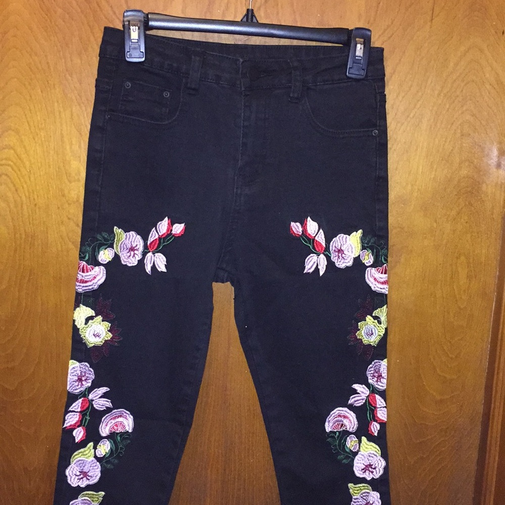 Floral Black Jeans